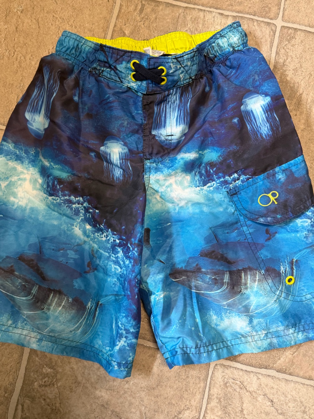 OP Two-Tone Boy’s Blue Swim Shorts with Realistic Ocean Scene